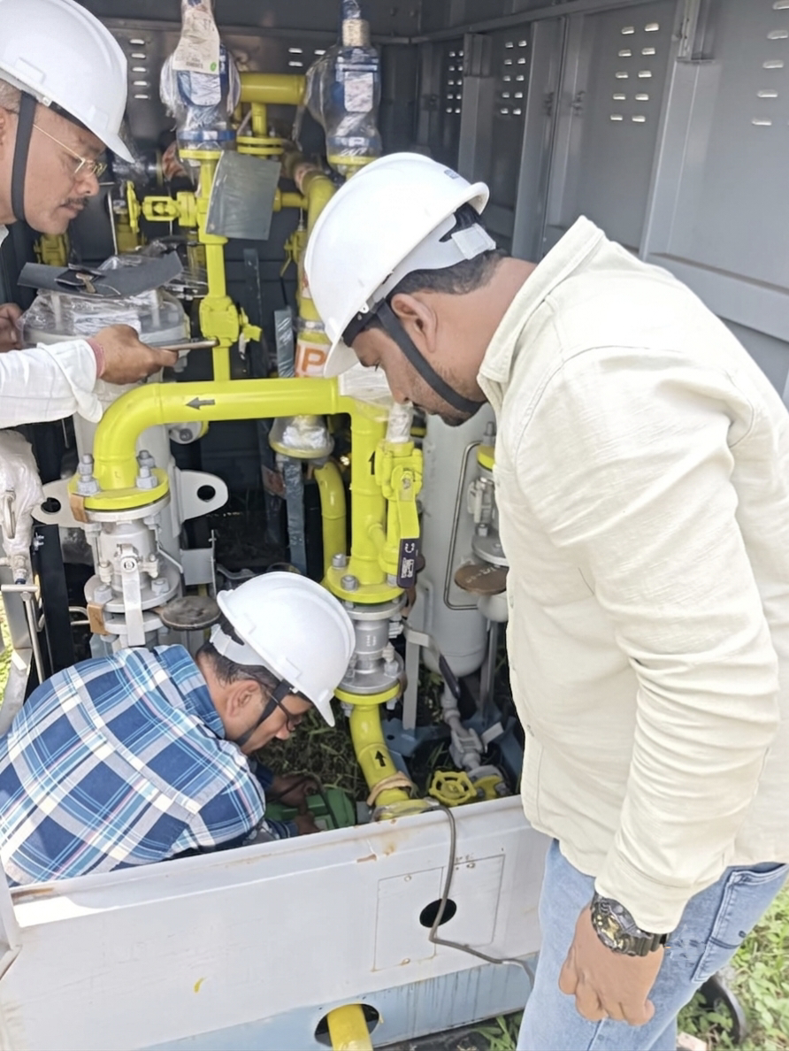 NDTO technicians inspecting a gas metering skid on site